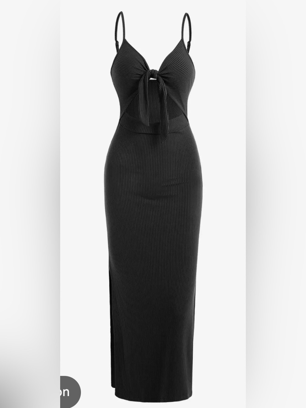 Black Ribbed Tie Front Cutout Maxi Dress Size Medium Y2K Bodycon